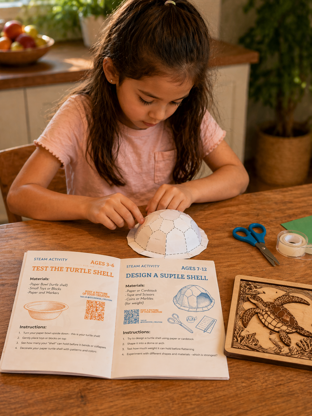 Child deeply focused while building OceanWise craft
