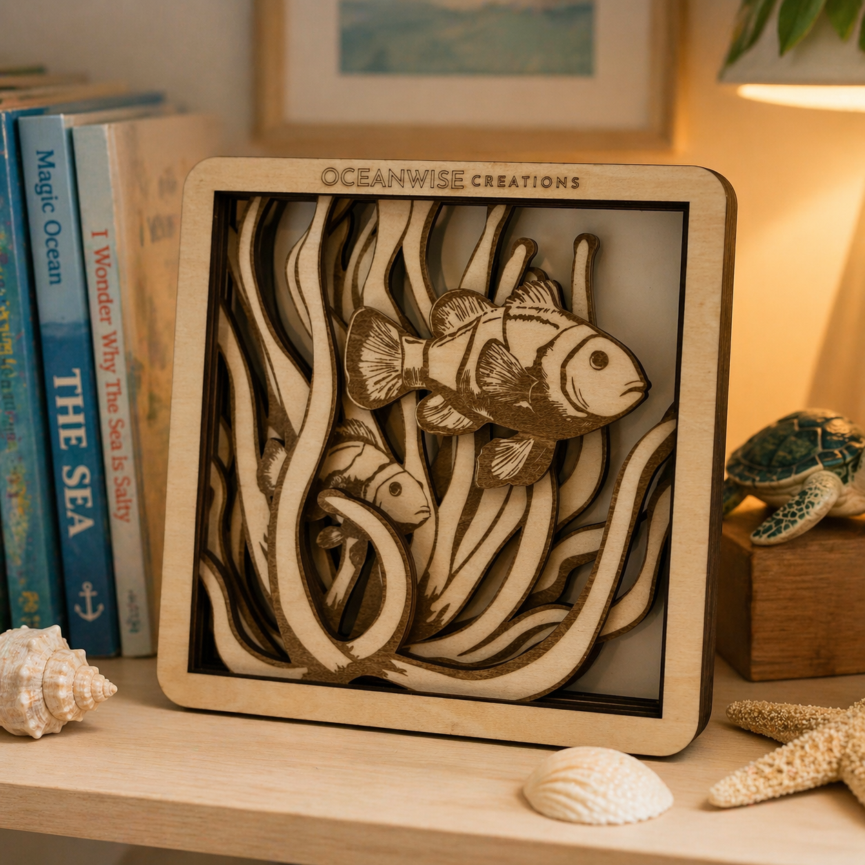 Completed OceanWise craft displayed in child's bedroom