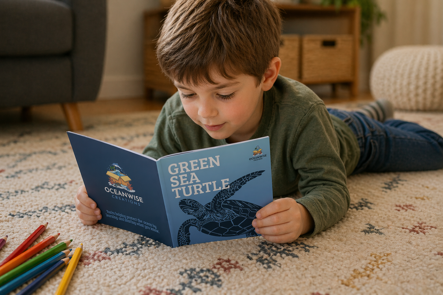 Child reading OceanWise STEAM educational booklet