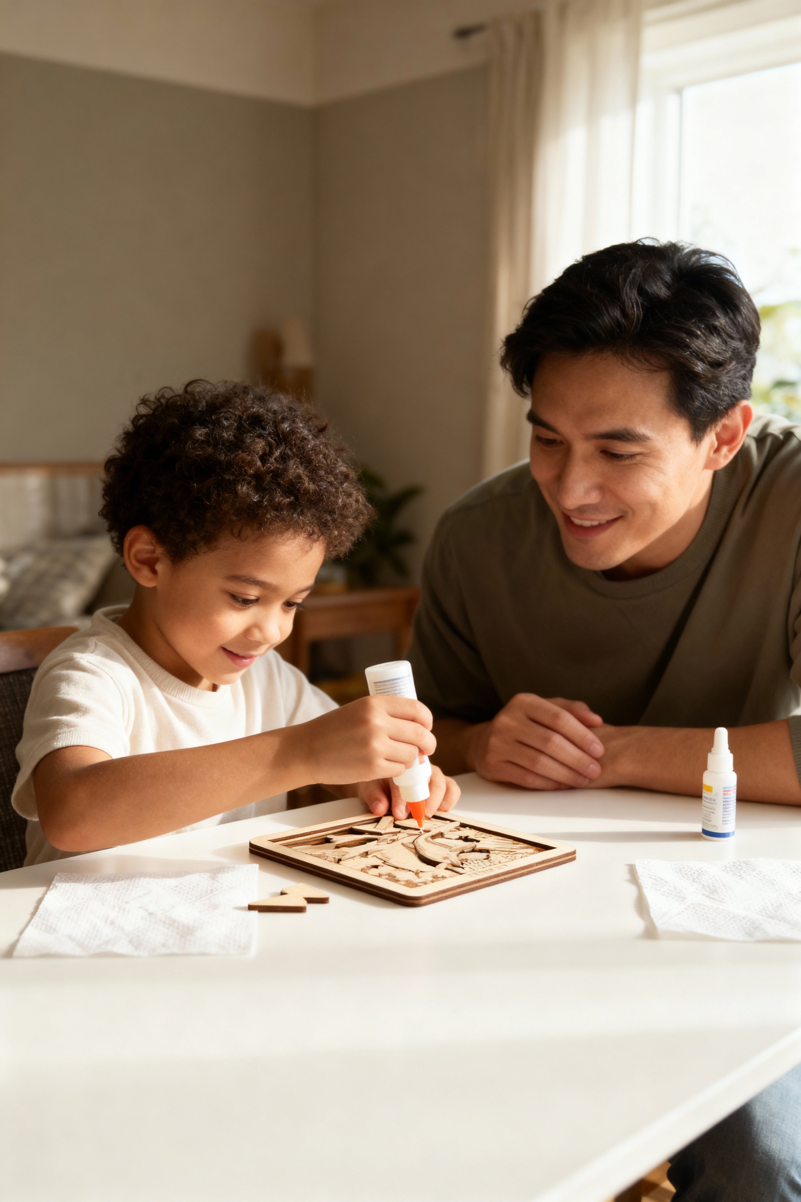 Dad and child building OceanWise craft